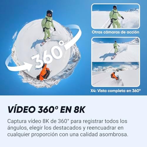 Insta360 Paquete estándar X4: cámara de acción impermeable 8K 360, video gran angular 4K, efecto selfie stick invisible, protectores de lente extraíbles, duración de la batería de 135 minutos, edición