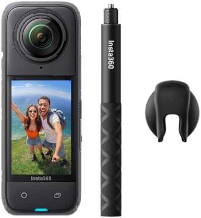 Insta360 Paquete estándar X4: cámara de acción impermeable 8K 360, video gran angular 4K, efecto selfie stick invisible, protectores de lente extraíbles, duración de la batería de 135 minutos, edición