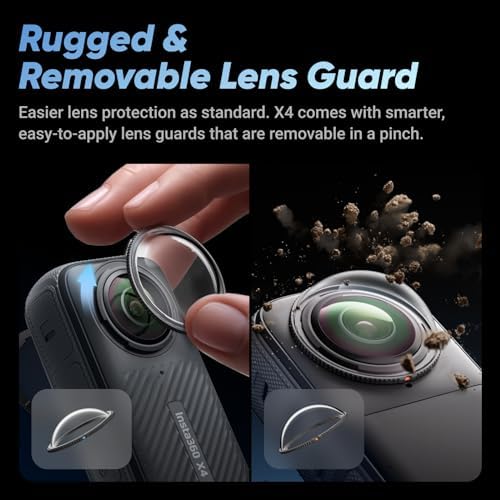 Insta360 X4 Standard Bundle   Waterproof 8K 360 Action Camera  4K Wide Angle Video  Invisible Selfie Stick Effect  Removable Lens Guards  135 Min Battery Life  AI Editing  Stabilization