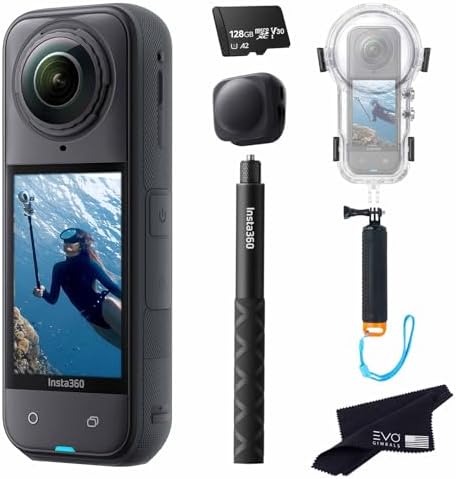 Insta360 X5 Dive Case Bundle 8K Waterproof 360 Action Camera with 1/1 28 48MP Sensors  8K 360 HDR Video  72MP  4K Single Lens  Bundle Includes Dive Case  Selfie Stick  Floating Grip  Lens Cap 256GB 