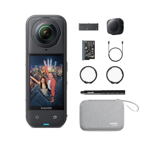 Insta360 X5 Essentials Bundle Waterproof 8K 360 Action Camera Leading Low Light Invisible Selfie Stick Effect Rugged and Replaceable Lens 3 Hour Battery Built in Wind Guard Stabilization