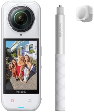 Insta360 Paquete X5 Essentials - Cámara de acción 8K impermeable de 360°, luz baja, efecto selfie stick invisible, lente resistente y reemplazable, batería de 3 horas, protector de viento integrado