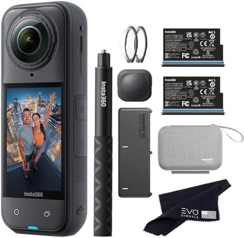 Insta360 X5 Essentials Bundle 8K Waterproof 360 Action Camera Bundle Includes Selfie Stick  Extra Battery  Utility Fast Charge Case  Standard Lens Guards  Lens Cap  Carry Case No Card