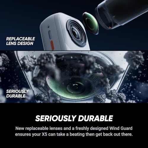 Insta360 X5 Satin White   Waterproof 8K 360  Action Camera  Leading Low Light  Invisible Selfie Stick Effect  Rugged and Replaceable Lens  3 Hour Battery  Built in Wind Guard  Stabilization