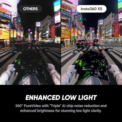 Insta360 X5 Waterproof 8K 360 Action Camera Leading Low Light Invisible Selfie Stick Effect Rugged and Replaceable Lens 3 Hour Battery Built in Wind Guard Stabilization Triple AI Chip Design