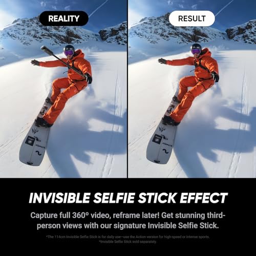 Insta360 X5 Waterproof 8K 360 Action Camera Leading Low Light Invisible Selfie Stick Effect Rugged and Replaceable Lens 3 Hour Battery Built in Wind Guard Stabilization Triple AI Chip Design