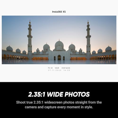 Insta360 X5   Waterproof 8K 360  Action Camera  Leading Low Light  Invisible Selfie Stick Effect  Rugged and Replaceable Lens  3 Hour Battery  Built in Wind Guard  Stabilization  Triple AI Chip Design
