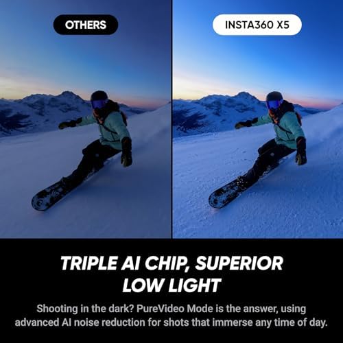 Insta360 X5   Waterproof 8K 360  Action Camera  Leading Low Light  Invisible Selfie Stick Effect  Rugged and Replaceable Lens  3 Hour Battery  Built in Wind Guard  Stabilization  Triple AI Chip Design