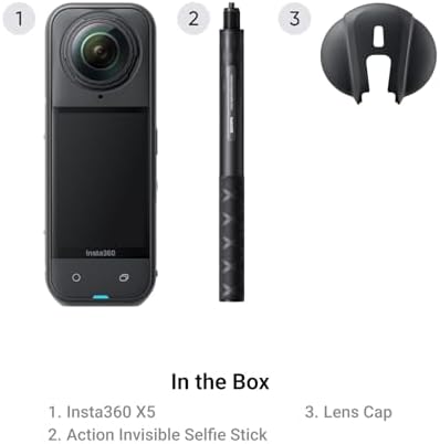 Insta360 X5   Waterproof 8K 360  Action Camera  Leading Low Light  Invisible Selfie Stick Effect  Rugged and Replaceable Lens  3 Hour Battery  Built in Wind Guard  Stabilization  Triple AI Chip Design