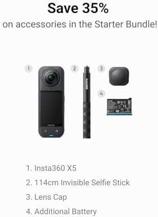 Insta360 X5   Waterproof 8K 360  Action Camera  Leading Low Light  Invisible Selfie Stick Effect  Rugged and Replaceable Lens  3 Hour Battery  Built in Wind Guard  Stabilization  Triple AI Chip Design
