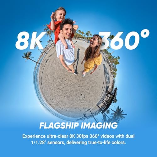 Insta360 X5   Waterproof 8K 360  Action Camera  Leading Low Light  Invisible Selfie Stick Effect  Rugged and Replaceable Lens  3 Hour Battery  Built in Wind Guard  Stabilization  Triple AI Chip Design