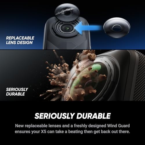 Insta360 X5   Waterproof 8K 360  Action Camera  Leading Low Light  Invisible Selfie Stick Effect  Rugged and Replaceable Lens  3 Hour Battery  Built in Wind Guard  Stabilization  Triple AI Chip Design