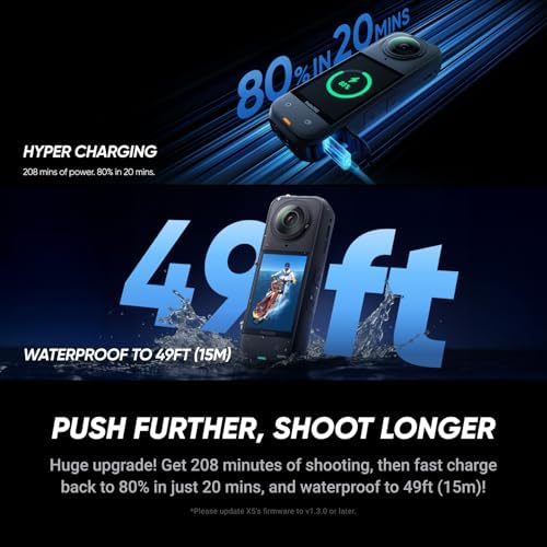 Insta360 X5   Waterproof 8K 360  Action Camera  Leading Low Light  Invisible Selfie Stick Effect  Rugged and Replaceable Lens  3 Hour Battery  Built in Wind Guard  Stabilization  Triple AI Chip Design