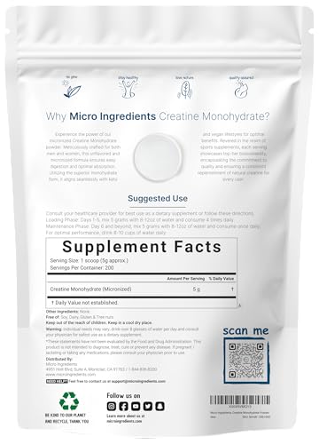 Instant Creatine Monohydrate Powder 1 kg  2 2 Lbs   5000mg Per Serv  Micronized Creatine Powder  Unflavored  Pure  No Filler  Keto & Vegan Friendly  Easy Dissolve Pre Workout for Women and Men