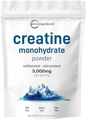 Instant Creatine Monohydrate Powder 1 kg  2 2 Lbs   5000mg Per Serv  Micronized Creatine Powder  Unflavored  Pure  No Filler  Keto & Vegan Friendly  Easy Dissolve Pre Workout for Women and Men