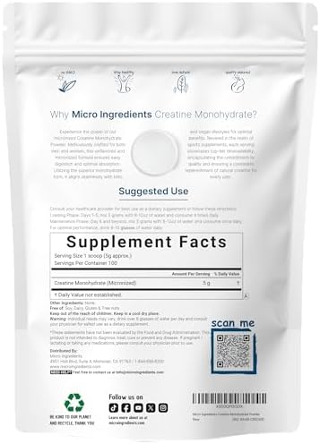 Instant Creatine Monohydrate Powder 1 kg  2 2 Lbs   5000mg Per Serv  Micronized Creatine Powder  Unflavored  Pure  No Filler  Keto & Vegan Friendly  Easy Dissolve Pre Workout for Women and Men