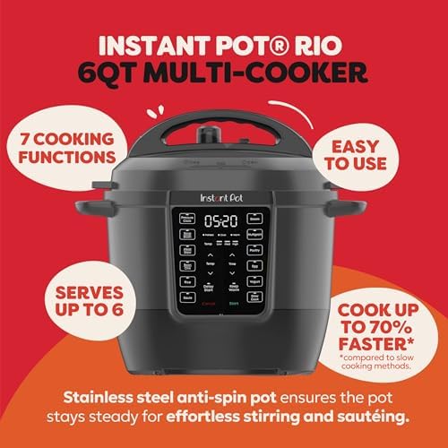Instant Pot 6QT RIO 7 in 1 Multi Cooker  Pressure Cooker  Slow cook  Sauté  Steam  Rice Maker  Yogurt  & Warmer  Black  6 Quarts