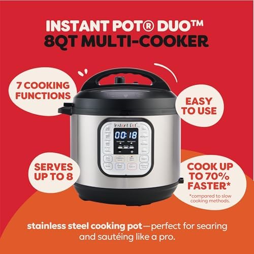 Instant Pot Duo 7 in 1 Electric Pressure Cooker  Slow Cooker  Rice Cooker  Steamer  Sauté  Yogurt Maker  Warmer & Sterilizer  Includes App with Over 800 Recipes  Stainless Steel  8 Quart