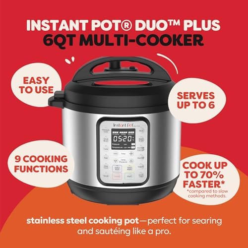 Instant Pot Duo Plus 9 in 1 Multicooker  Pressure Cooker  Slow Cook  Rice Maker  Steamer  Sauté  Yogurt  Warmer & Sterilizer  Includes App with Over 800 Recipes  Stainless Steel  6 Quarts