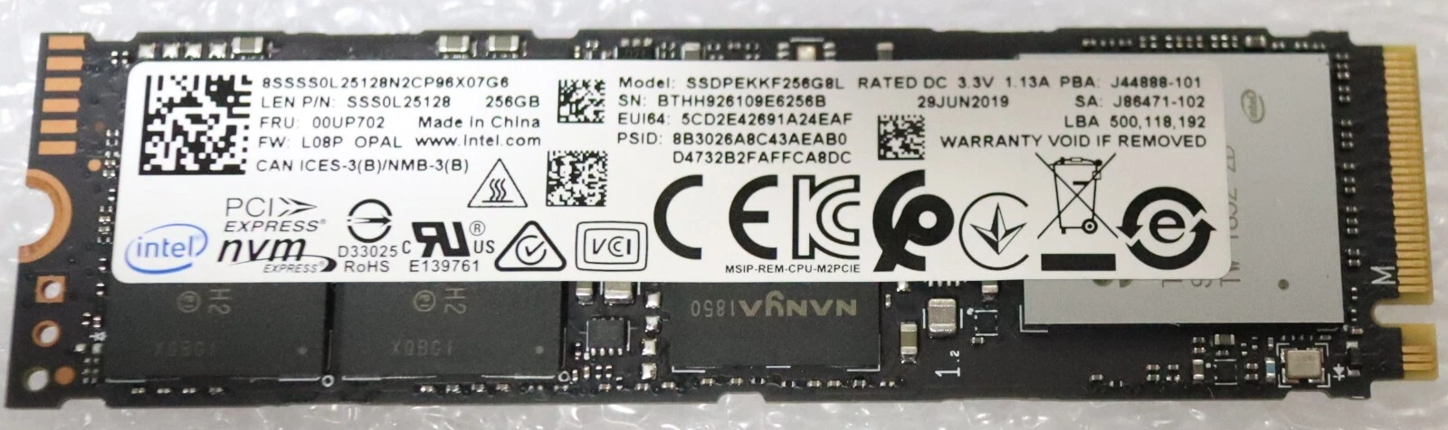 Intel 258GB NVME M 2 Solid State Drive