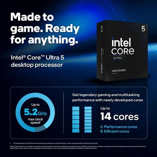 Intel Core Ultra 5 245K   Core Ultra 5  Series 2  Arrow Lake 14 Core  6P 8E   LGA 1851  125W Desktop Processor   BX80768245K