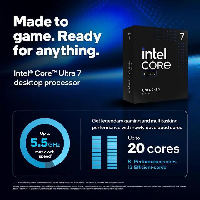 Intel Core Ultra 7 265KF   Core Ultra 7  Series 2  Arrow Lake 20 Core  8P 12E    LGA 1851  125W Desktop Processor   BX80768265KF