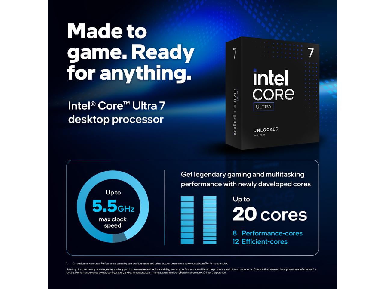 Intel Core Ultra 7 265KF - Core Ultra 7 (Serie 2) Arrow Lake de 20 Núcleos (8P+12E), Procesador de Escritorio LGA 1851, 125W - BX80768265KF