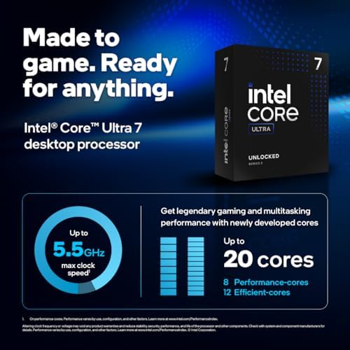 Intel Core Ultra 7 Desktop Processor 265KF   20 cores  8 P cores   12 E cores  up to 5 5 GHz