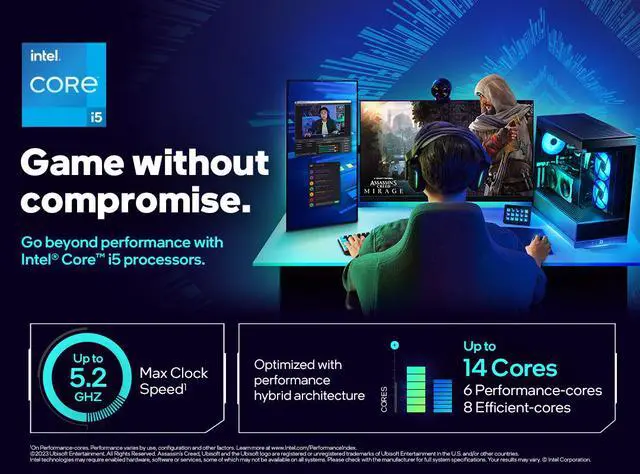 Intel Core i5 14400F   Core i5 14th Gen Raptor Lake 10 Core  6P 4E  LGA 1700 65W None Integrated Graphics Processor   BX8071514400F
