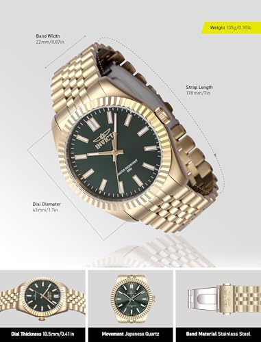 Invicta Specialty Men 43mm Stainless Steel Gold Green dial PC21 Quartz