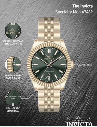 Invicta Specialty Men 43mm Stainless Steel Gold Green dial PC21 Quartz