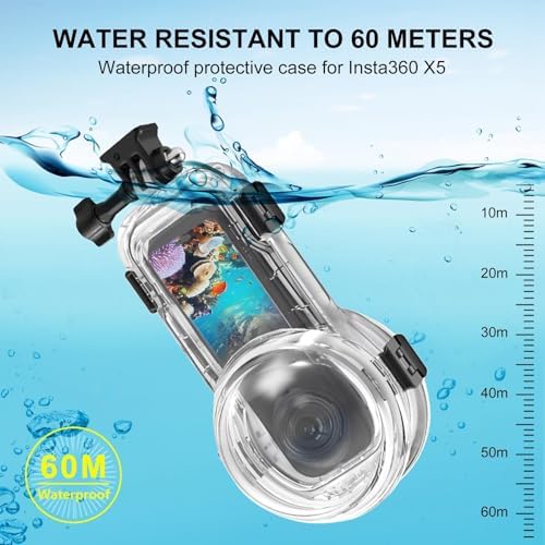 Invisible Dive Case for Insta360 X5  FotStdio Insta 360 X5 Waterproof Case 60m/196ft Underwater Diving Housing Cover Protective Sealed Shell Photography Housings Action Camera Accessories