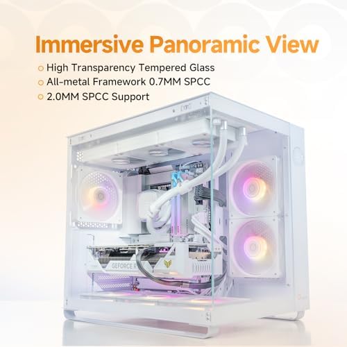 Iota C70 WH ARGB Mid Tower ATX PC Gaming Case Pre Installed 6 ARGB Fans&Hub Real Time Temp Display Backside Mounted MB Panoramic View All Metal Panel Quick Release Type C 3 1 for ATX/MATX/ITX/YTX