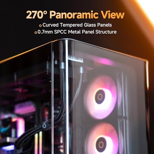 Iota C70 WH ARGB Mid Tower ATX PC Gaming Case Pre Installed 6 ARGB Fans&Hub Real Time Temp Display Backside Mounted MB Panoramic View All Metal Panel Quick Release Type C 3 1 for ATX/MATX/ITX/YTX