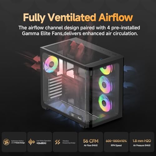 Iota C70 WH ARGB Mid Tower ATX PC Gaming Case Pre Installed 6 ARGB Fans&Hub Real Time Temp Display Backside Mounted MB Panoramic View All Metal Panel Quick Release Type C 3 1 for ATX/MATX/ITX/YTX