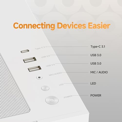 Iota C70 WH ARGB Mid Tower ATX PC Gaming Case Pre Installed 6 ARGB Fans&Hub Real Time Temp Display Backside Mounted MB Panoramic View All Metal Panel Quick Release Type C 3 1 for ATX/MATX/ITX/YTX