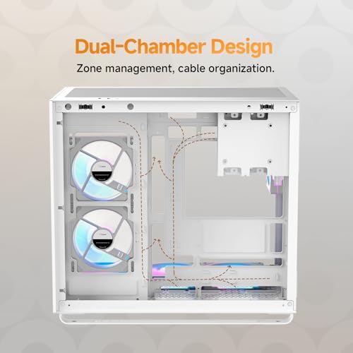 Iota C70 WH ARGB Mid Tower ATX PC Gaming Case Pre Installed 6 ARGB Fans&Hub Real Time Temp Display Backside Mounted MB Panoramic View All Metal Panel Quick Release Type C 3 1 for ATX/MATX/ITX/YTX