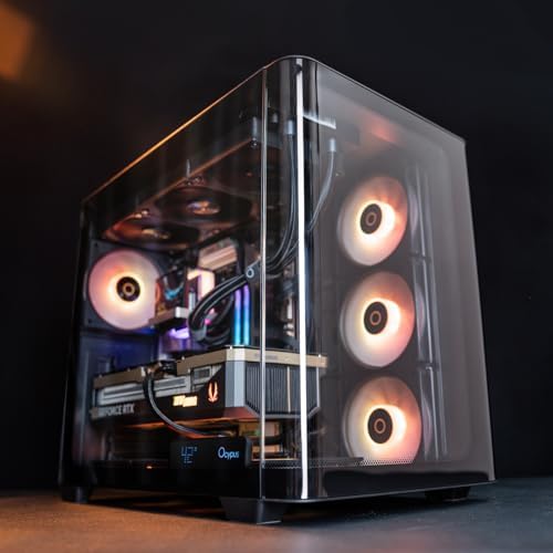 Iota C70 WH ARGB Mid Tower ATX PC Gaming Case Pre Installed 6 ARGB Fans&Hub Real Time Temp Display Backside Mounted MB Panoramic View All Metal Panel Quick Release Type C 3 1 for ATX/MATX/ITX/YTX