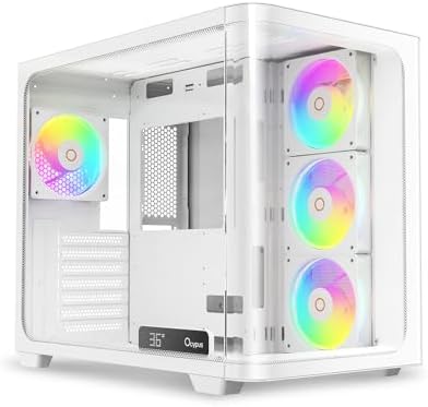 Iota C70 WH ARGB Mid Tower ATX PC Gaming Case Pre Installed 6 ARGB Fans&Hub Real Time Temp Display Backside Mounted MB Panoramic View All Metal Panel Quick Release Type C 3 1 for ATX/MATX/ITX/YTX
