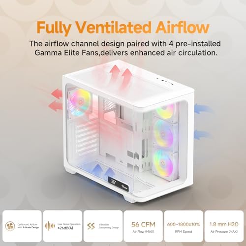 Iota C70 WH ARGB Mid Tower ATX PC Gaming Case Pre Installed 6 ARGB Fans&Hub Real Time Temp Display Backside Mounted MB Panoramic View All Metal Panel Quick Release Type C 3 1 for ATX/MATX/ITX/YTX