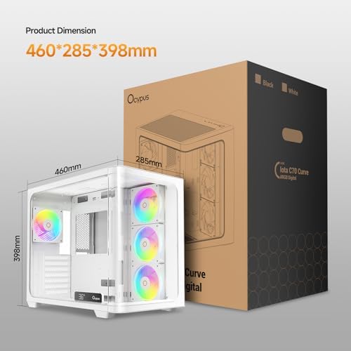 Iota C70 WH ARGB Mid Tower ATX PC Gaming Case Pre Installed 6 ARGB Fans&Hub Real Time Temp Display Backside Mounted MB Panoramic View All Metal Panel Quick Release Type C 3 1 for ATX/MATX/ITX/YTX