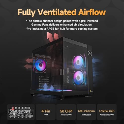 Iota C70 WH ARGB Mid Tower ATX PC Gaming Case Pre Installed 6 ARGB Fans&Hub Real Time Temp Display Backside Mounted MB Panoramic View All Metal Panel Quick Release Type C 3 1 for ATX/MATX/ITX/YTX