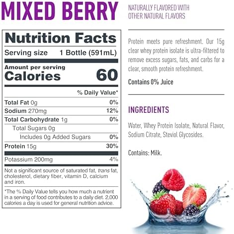 Isopure Zero Carb 100  Pure Whey Isolate Unflavored Protein Powder 3 Lbs   1 Bottle of Clear Protein Water with Electrolytes  15g Whey Protein Isolate  Zero Sugar  Mixed Berry  20 fl oz Bottle