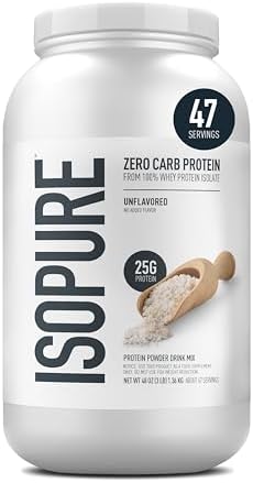 Isopure Zero Carb 100  Pure Whey Isolate Protein Powder  Gluten Free  with Vitamins  Unflavored  25g Protein Per Serving  3 Lbs  47 Servings  Packaging May Vary