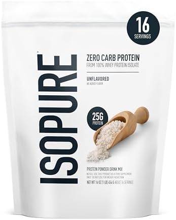 Isopure Zero Carb 100  Pure Whey Isolate Protein Powder  Gluten Free  with Vitamins  Unflavored  25g Protein Per Serving  3 Lbs  47 Servings  Packaging May Vary