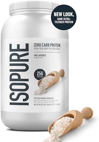 Isopure Zero Carb 100  Pure Whey Isolate Protein Powder  Gluten Free  with Vitamins  Unflavored  25g Protein Per Serving  3 Lbs  47 Servings  Packaging May Vary