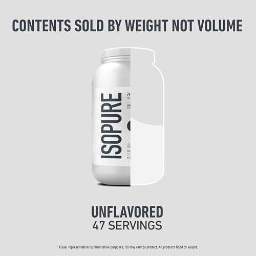 Isopure Zero Carb 100  Pure Whey Isolate Protein Powder  Gluten Free  with Vitamins  Unflavored  25g Protein Per Serving  3 Lbs  47 Servings  Packaging May Vary