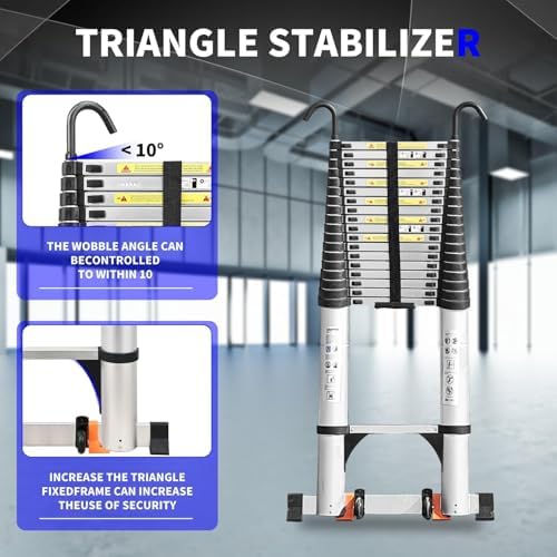 JADDUO Telescoping Ladder 27 9 FT Extension Ladder Aluminum Lightweight Telescopic Ladder with 2 Triangle Stabilizers  Telescoping Attic Ladders RV Ladders for Travel