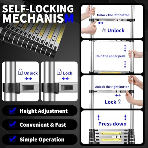 JADDUO Telescoping Ladder 27 9 FT Extension Ladder Aluminum Lightweight Telescopic Ladder with 2 Triangle Stabilizers  Telescoping Attic Ladders RV Ladders for Travel