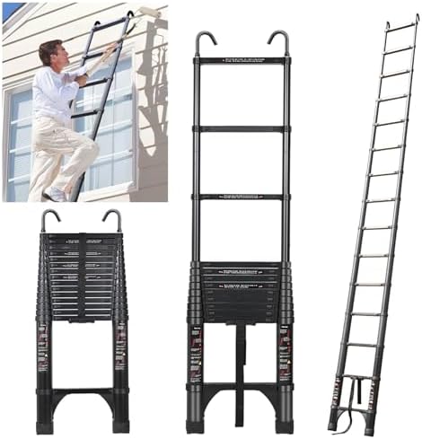 JADDUO Telescoping Ladder 27 9 FT Extension Ladder Aluminum Lightweight Telescopic Ladder with 2 Triangle Stabilizers  Telescoping Attic Ladders RV Ladders for Travel